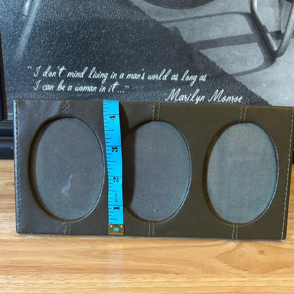 Dark Brown Photo Frame With 3 Openings, Faux Leather